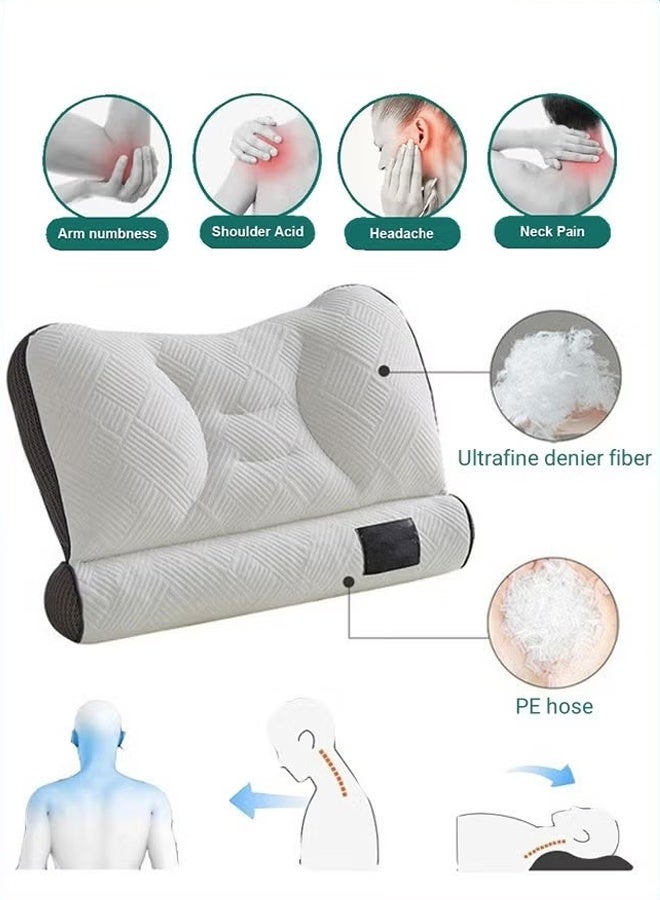Neck Support Pillow,  Ergonomic Cervical Pillow, Cervical Support Comfortable Pillow, Neck Pillow Cervical Pillow for Neck Strain Relief, Neck Pillow for Sleeping,Cervical Contour Neck Support Pillows for Side Back Stomach Sleeper, Adjustable Orthopedic Pillow Filling with PE Hose - Image 4